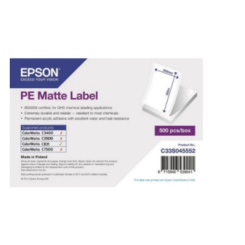 Epson PE Matte Label - Die-cut Fanfold sheets with sprockets: 203mm x 305mm, 500 labels