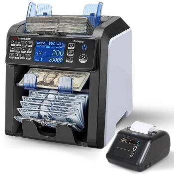 DMInteract DM-950 2 Pocket 15 Multi Currency Sorter Money Counting Machine With Built-In Display Receipt Printer